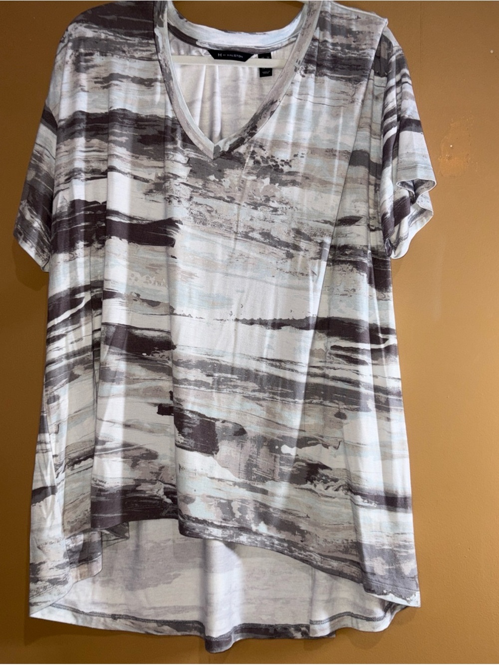 HC834 H by Halston Women's Pullover Short Sleeves Size 1X Top Stone